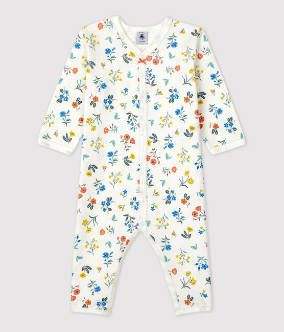Tutina pigiama senza piedi a fiori bebè in cotone bianco MARSHMALLOW/bianco MULTICO