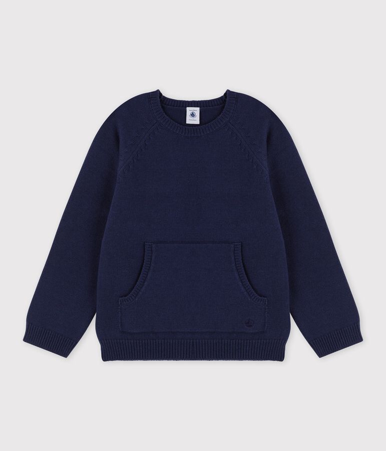 Pullover bambino in lana e cotone blu