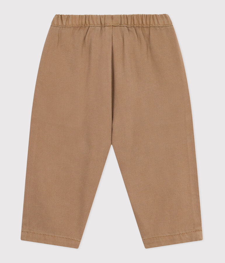 Pantaloni stile cargo in cotone tinta unita con stemma neonato beige