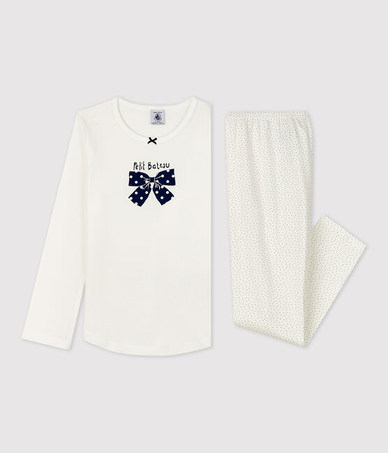 Pigiama bambina a pois in cotone biologico bianco MARSHMALLOW/blu MEDIEVAL