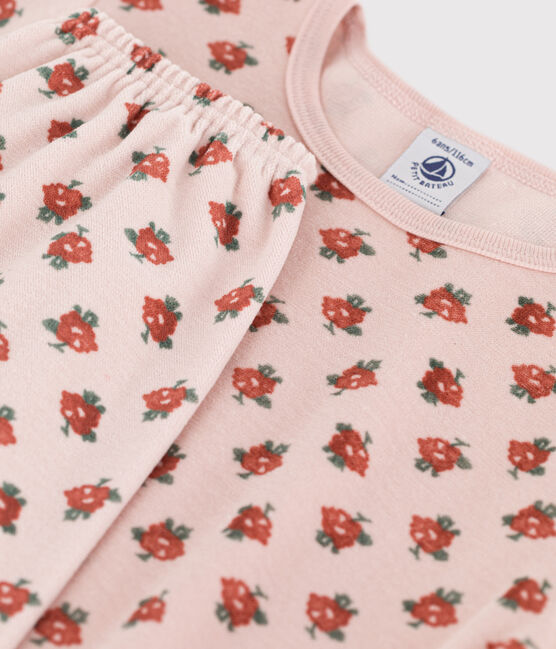 Pigiama bambina in ciniglia motivo fiore rosa SALINE/bianco MULTICO
