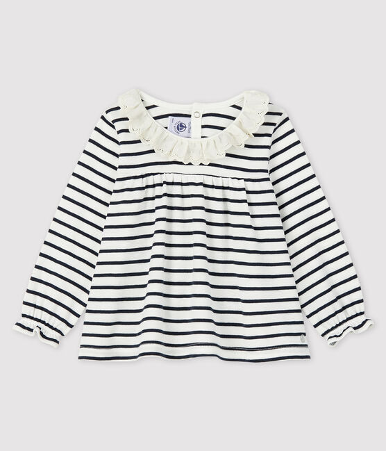 Blusa a manica lunga bebè femmina bianco MARSHMALLOW/blu SMOKING