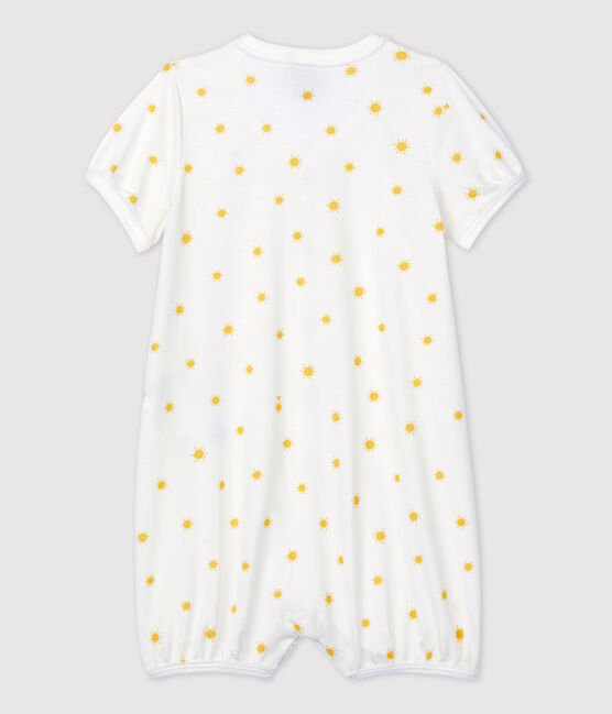 Tutina corta bebè in cotone biologico con piccoli soli bianco MARSHMALLOW/ ORGE