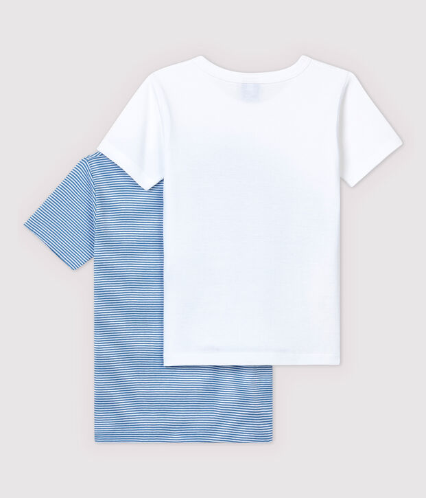 Confezione da 2 t-shirt manica corta millerighe blu bambino in cotone biologico multicolore