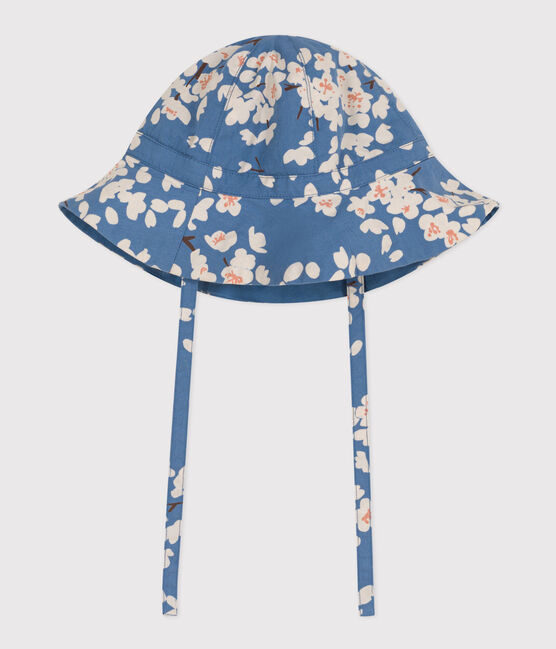 Cappellino alla pescatora in popeline a fiori bebè femmina blu BEACH/ MULTICO