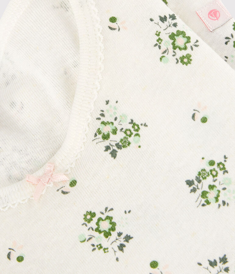 Pigiama corto a fiori bambina in cotone e lino bianco MARSHMALLOW/bianco MULTICO