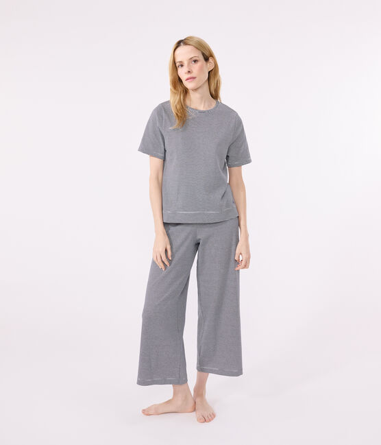 Pigiama donna in cotone millerighe blu SMOKING/bianco MARSHMALLOW