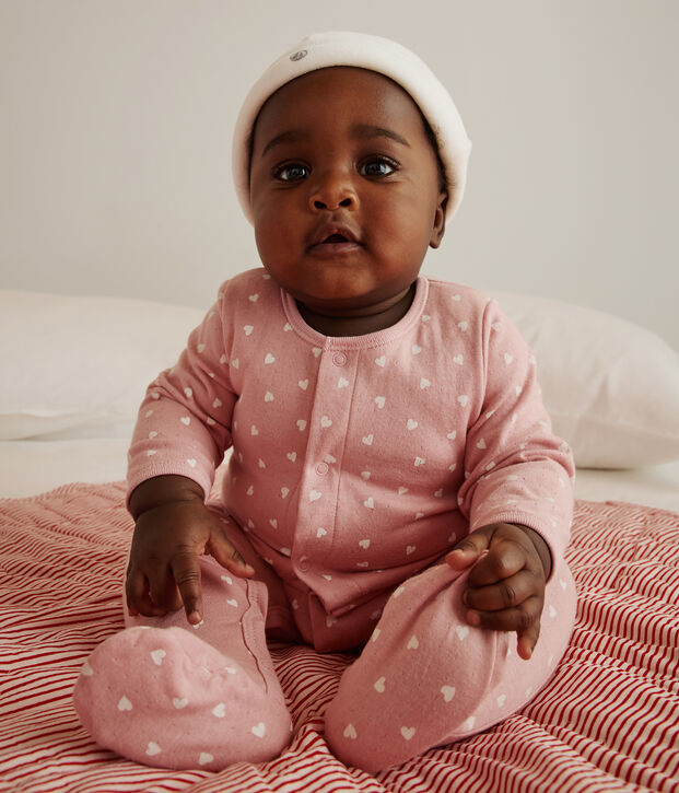 Bodyjama in tubique a cuoricini neonato rosa/bianco