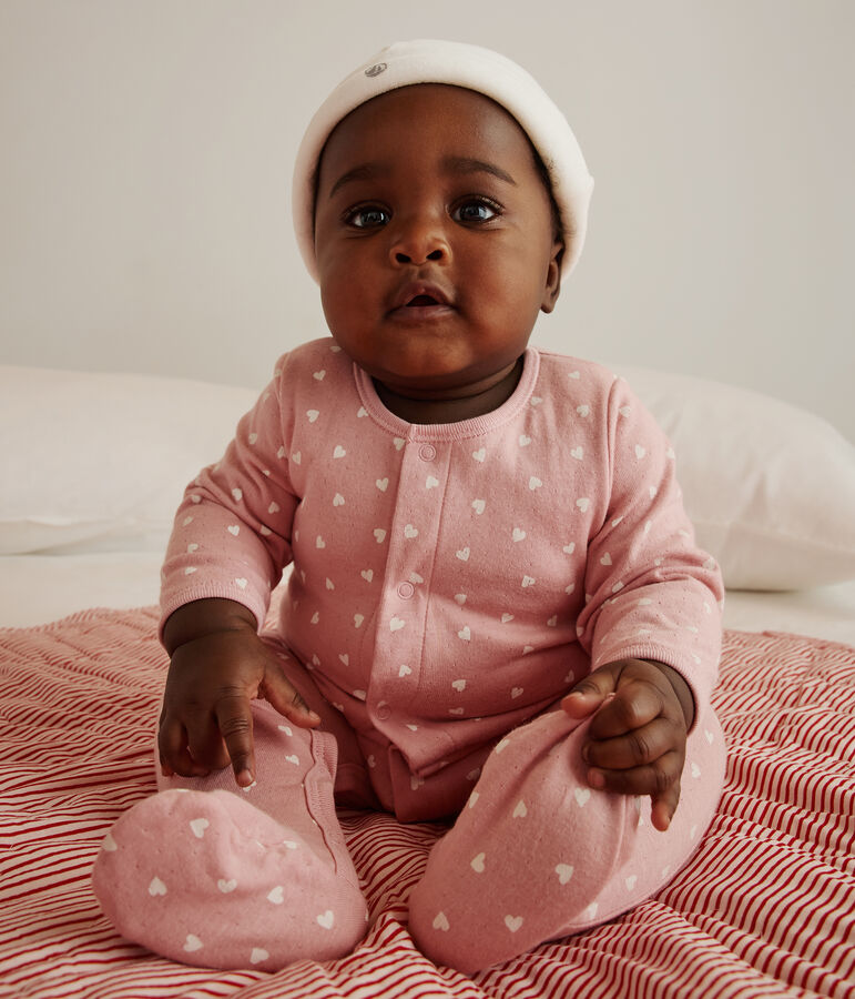 Bodyjama in tubique a cuoricini neonato rosa CHARME/bianco MARSHMALLOW