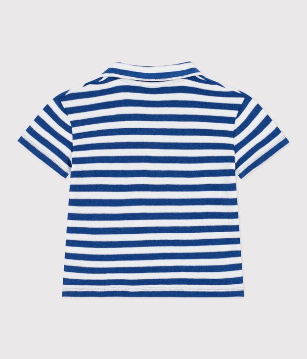 Polo a maniche corte in cotone tinta unita bambino blu/bianco