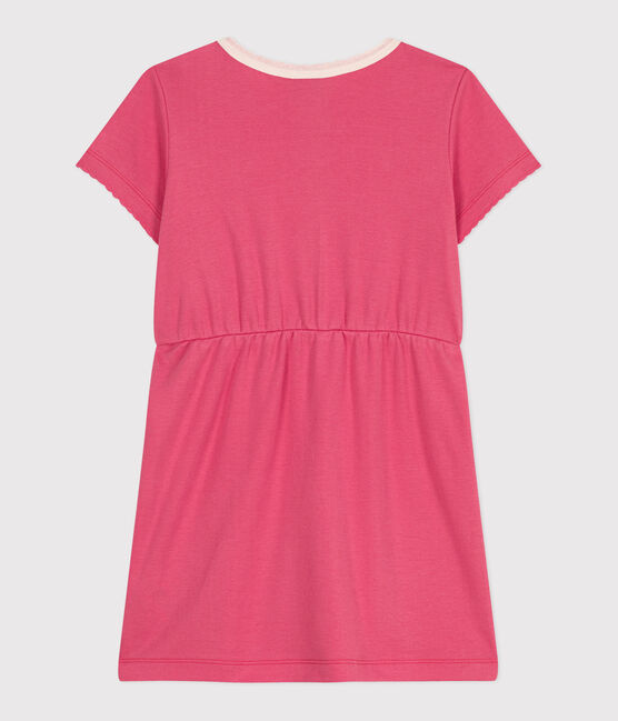Abito a maniche corte in cotone tinta unita bambina rosa PEONIA