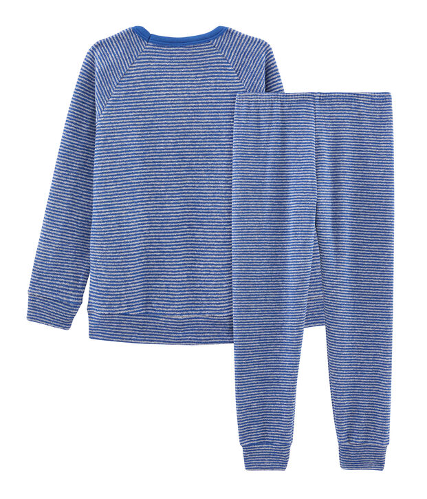 Pigiama bambino in spugna bouclette grattata, super calda blu/grigio