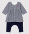 Body leggings a righe beb&egrave; in tubique in cotone biologico blu SMOKING/bianco MARSHMALLOW