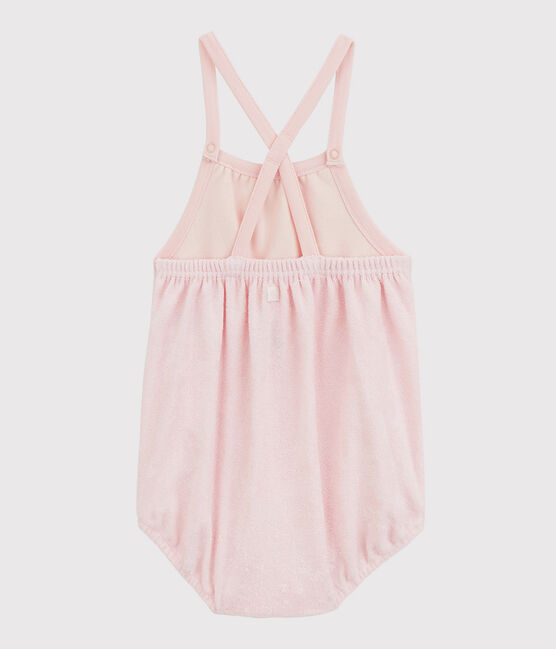 Tuta corta rosa bebè bambina in spugna bouclette di cotone biologico rosa MINOIS