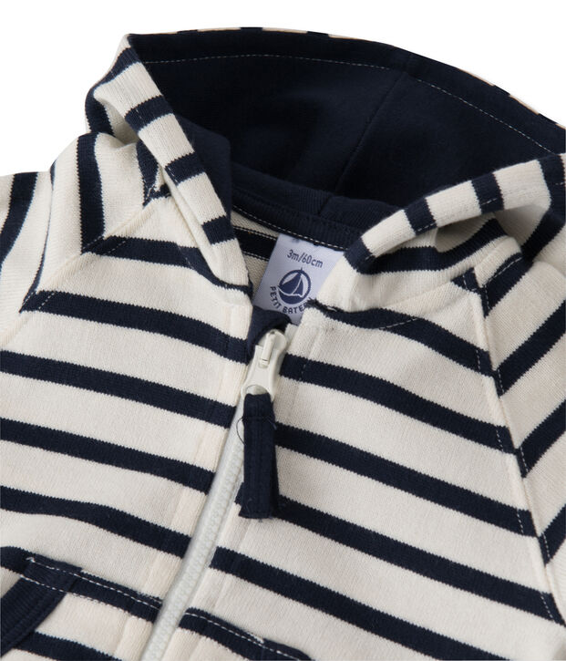 Sweat zipp&eacute; b&eacute;b&eacute; gar&ccedil;on en jersey lourd ray&eacute; bianco/blu
