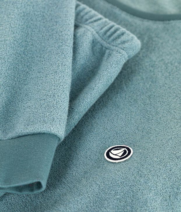 Pigiama in spugna di cotone tinta unita donna blu