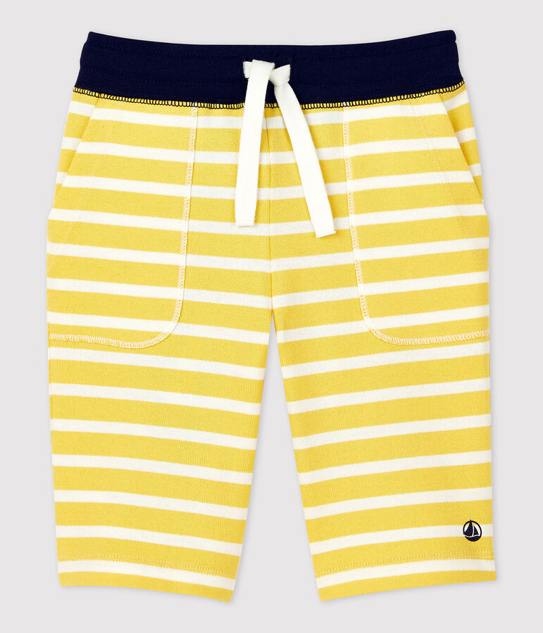 Bermuda in cotone bambino giallo/bianco