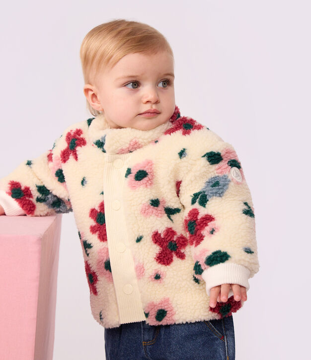 Cappotto imbottito in sherpa con stampa a fiori neonato ecru/multicolore