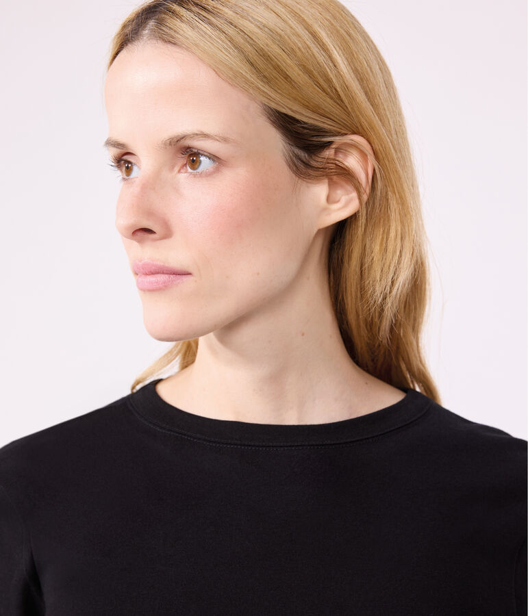 T-shirt Iconica a maniche lunghe a coste tinta unita donna nero