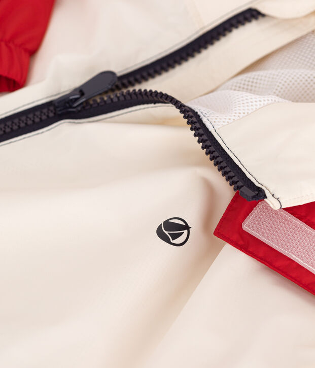 Giacca a vento bambino con cappuccio a scomparsa ecru/multicolore