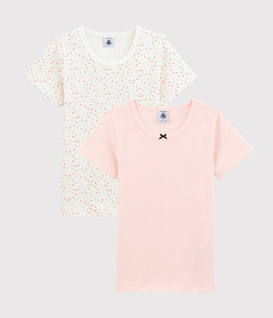 Confezione da 2 t-shirt maniche corte pois multicolore bambina in cotone biologico variante 1