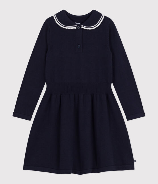 Abito a maniche lunghe in cotone bambina blu SMOKING