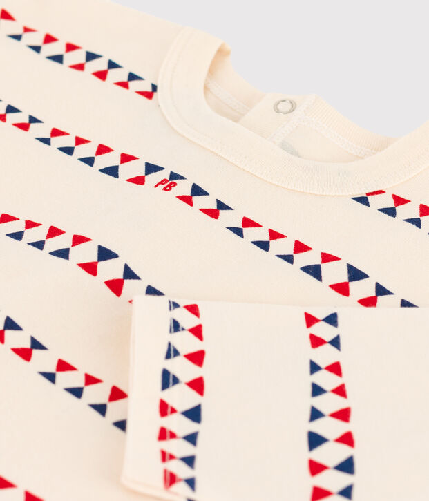 T-shirt maniche lunghe beb&egrave; stampata in cotone ecru/multicolore