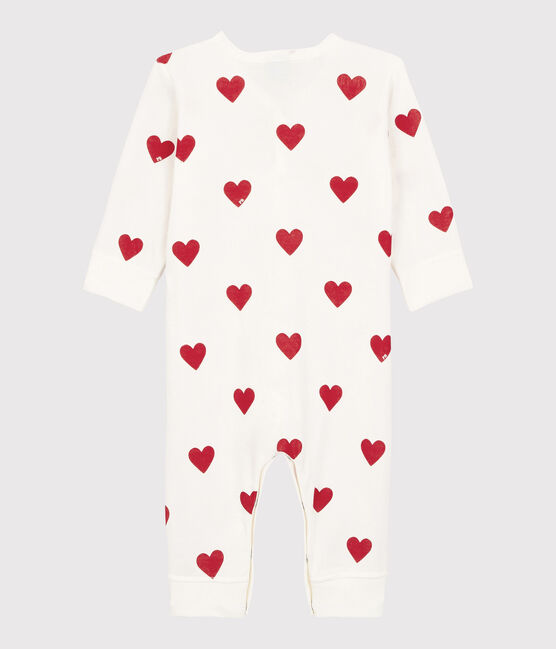 Tutina pigiama senza piedi bebè in cotone motivo cuore bianco MARSHMALLOW/rosso TERKUIT