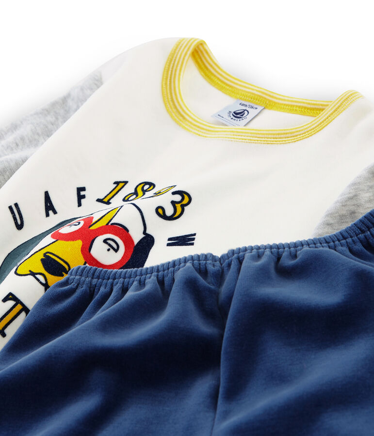 Pigiama bambino in ciniglia blu MEDIEVAL/grigio POUSSIERE/ MULTICO