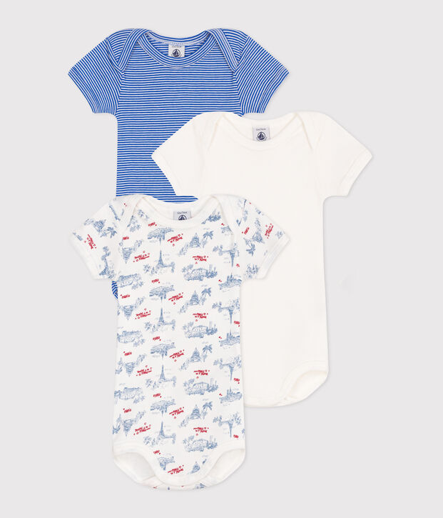 Set di 3 body a maniche corte in cotone con motivo Paris neonato multicolore