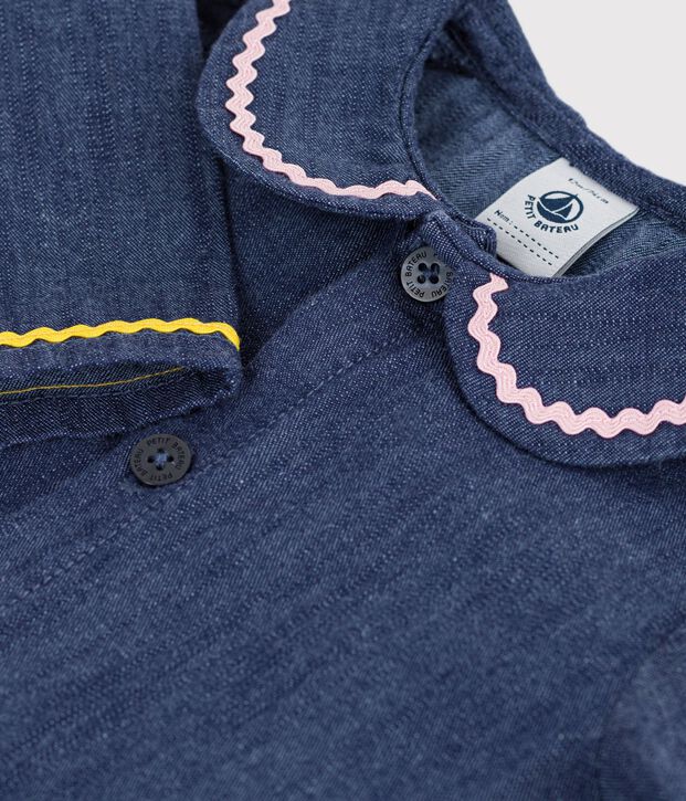 Blusa a maniche lunghe in denim tinta unita neonato blu