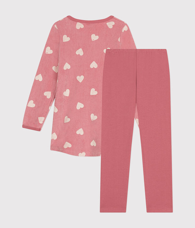 Camicia da notte bambino in velluto con stampa a cuori rosa/bianco