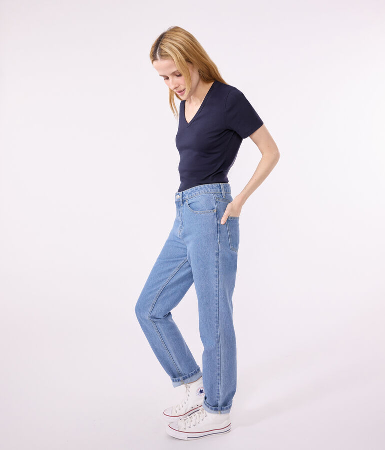 T-shirt Iconica a maniche corte a coste tinta unita donna blu