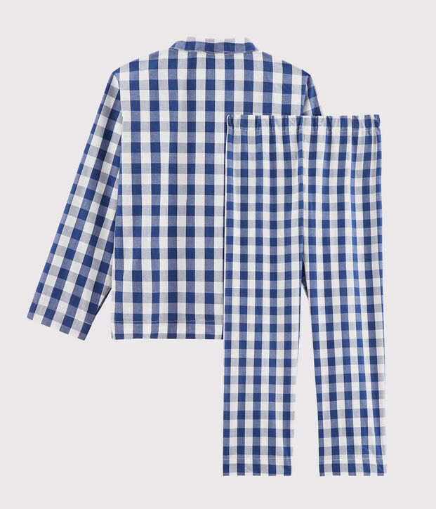 Pigiama a quadri bambino in twill blu/bianco