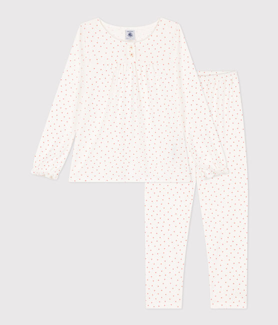 Pigiama bambina in cotone motivo cuore bianco MARSHMALLOW/ PAPAYE