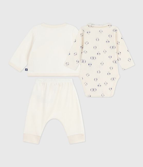Set 3 pezzi neonato con coprispalle e body con pinguini stampati ecru MILK