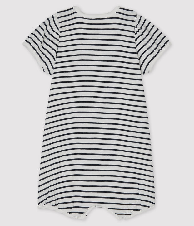 Tutina corta beb&egrave; femmina a costine bianco/blu