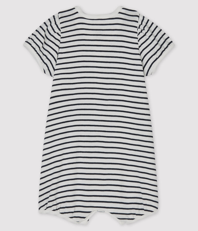 Tutina corta beb&egrave; femmina a costine bianco MARSHMALLOW/blu SMOKING