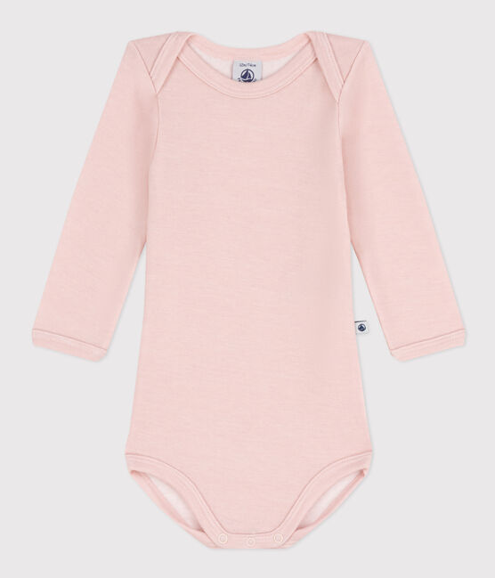 Body maniche lunghe a righe bebè in lana e cotone rosa SALINE