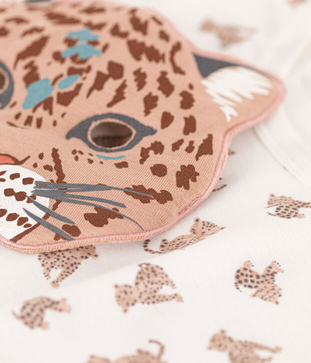 Pigiama in cotone con leopardi e maschera per bimbi, unisex bianco/multicolore