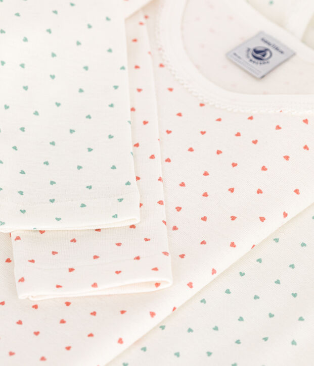 Confezione da 2 t-shirt bambina maniche lunghe in cotone motivo cuore multicolore