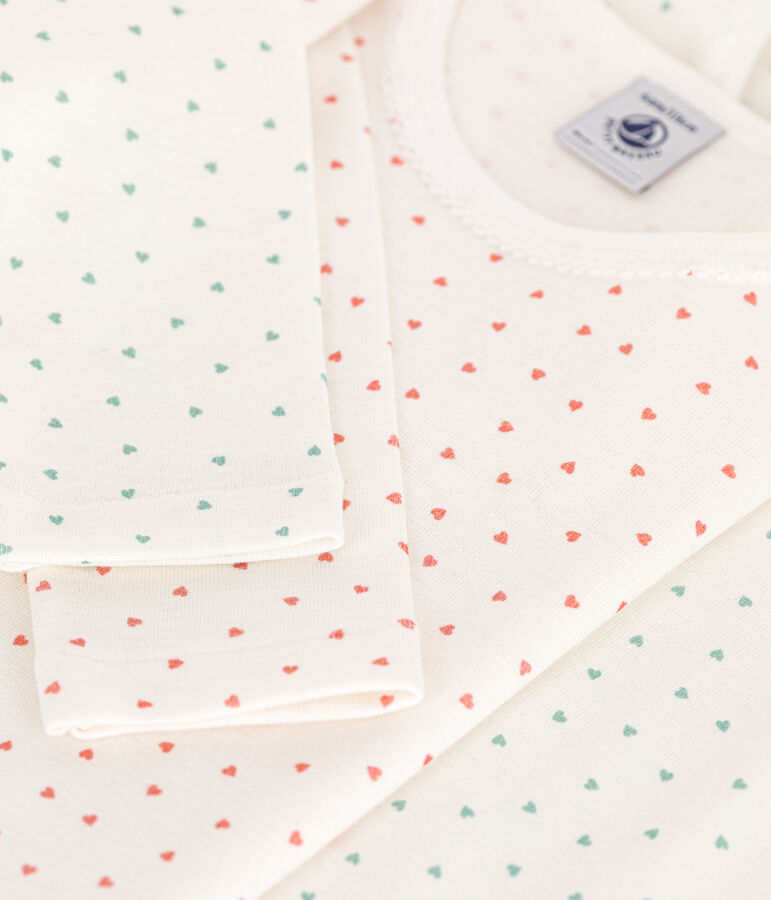 Confezione da 2 t-shirt bambina maniche lunghe in cotone motivo cuore multicolore