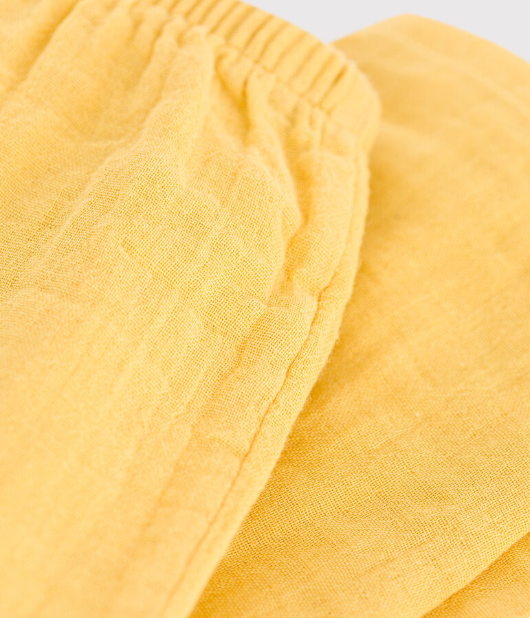 Pantaloni in garza di cotone tinta unita neonato giallo ORGE