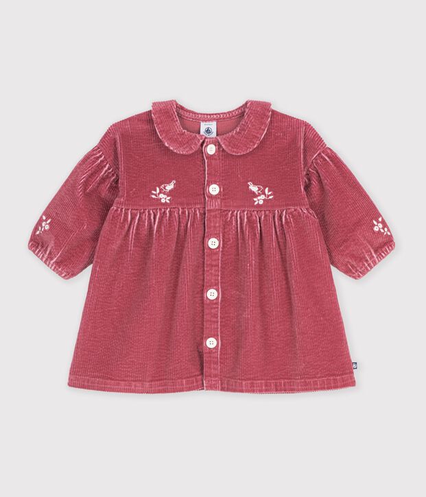 Abito a maniche lunghe in velluto tinta unita neonata rosa