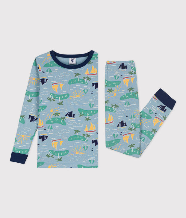 Pigiama aderente in cotone con fantasia esploratore per bimbi, unisex blu/multicolore