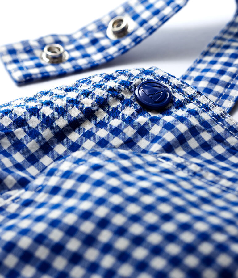 Salopette corta in ordito e trama beb&egrave; maschio blu/bianco