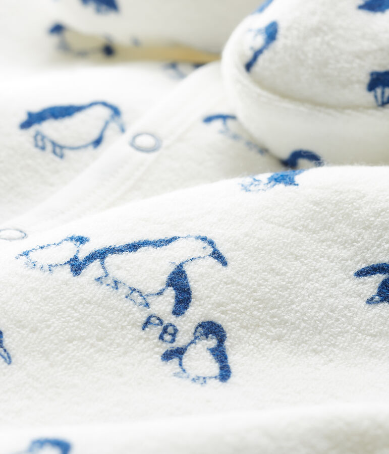 Completo notte beb&egrave; in spugna bouclette grattata super calda bianco/blu