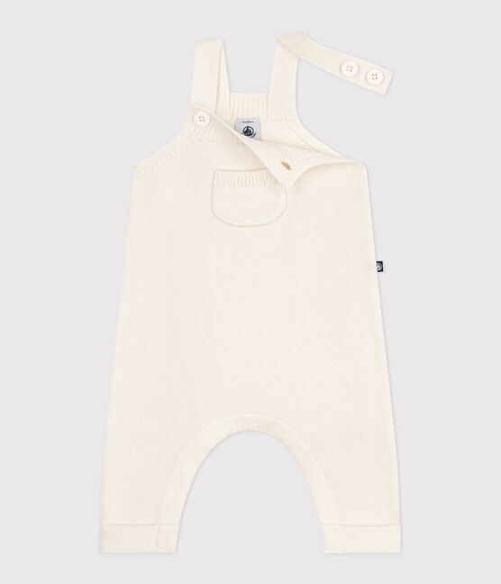 Salopette in maglia di misto lana e cotone tinta unita neonato bianco MARSHMALLOW