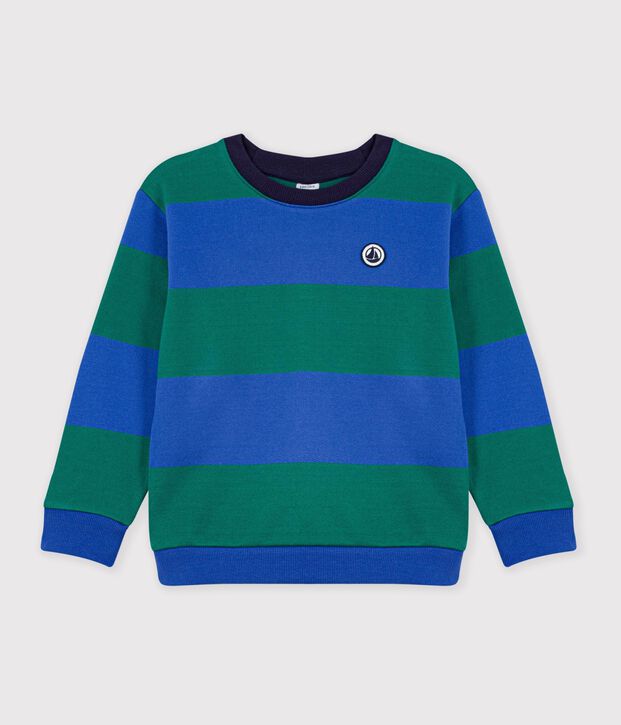 Felpa bambino in cotone a righe blu/verde