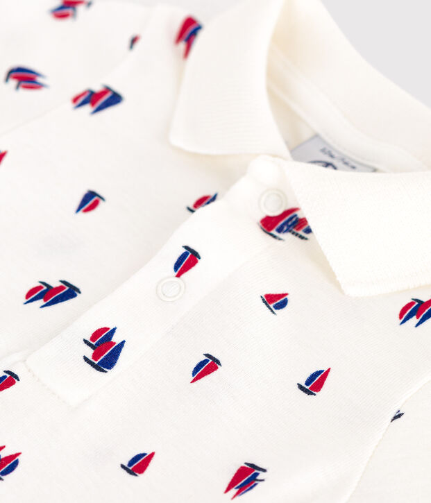 Body a maniche corte in cotone con barche stampate neonato bianco/multicolore